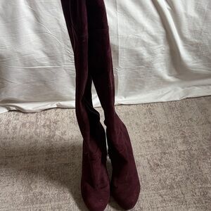Burgundy Suede Over-the-Knee Boots